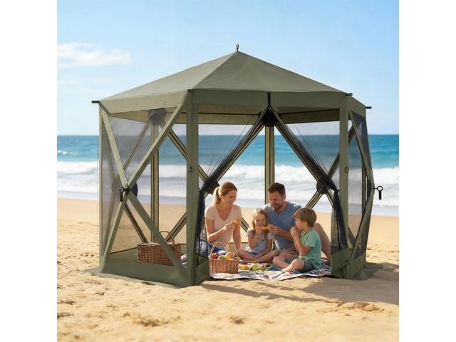 Spacious Camping Canopy Screen House,Outdoor Pop Up Gazebo Screen Tent