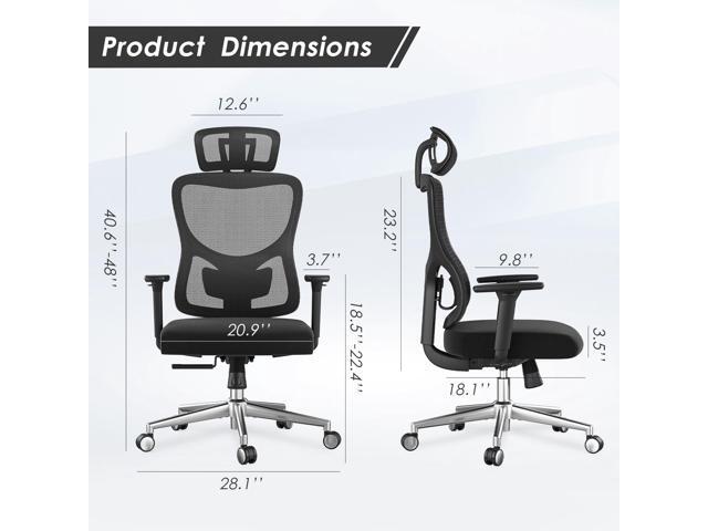 DEWAN Ergonomic Office Chair Mesh Desk Chair with Adjustable Lumbar Support and Headrest Comfy Computer Chair with 3D Armrest Reclining Swivel for...
