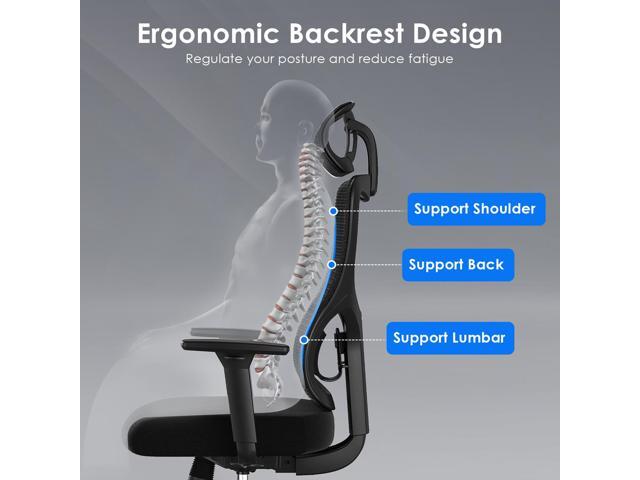 DEWAN Ergonomic Office Chair Mesh Desk Chair with Adjustable Lumbar Support and Headrest Comfy Computer Chair with 3D Armrest Reclining Swivel for...