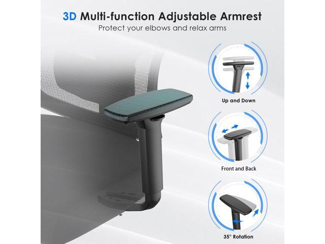 DEWAN Ergonomic Office Chair Mesh Desk Chair with Adjustable Lumbar Support and Headrest Comfy Computer Chair with 3D Armrest Reclining Swivel for...
