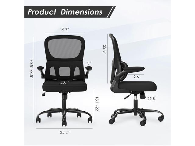 DEWAN Office Chair Mesh Ergonomic Chair with Lumbar Support Flip Armrest Rolling Wheels Black
