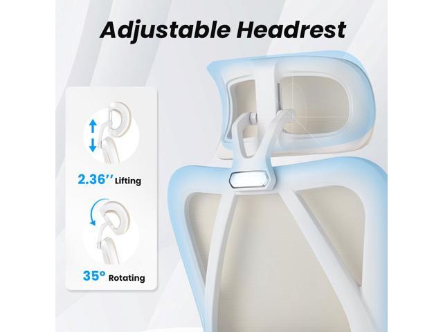 DEWAN Ergonomic Office Chair with Footrest, Mesh Desk Chair with Headrest, High Back Adjustable Lumbar Support, White & Kakhi