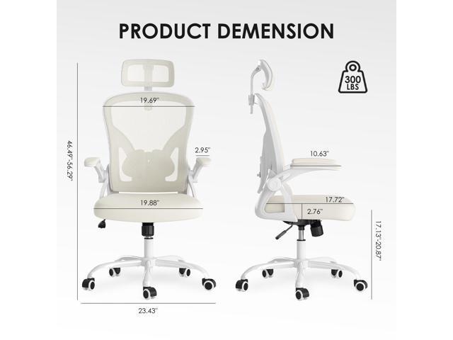 DEWAN Ergonomic Office Chair Home Office Desk Chair with Headrest High Back Computer Chair with Armrests and Adjustable Lumbar Support White & White