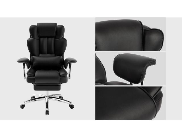 DEWAN Office Chair Big and Tall Executive with Footrest Leather Reclining High Back Black