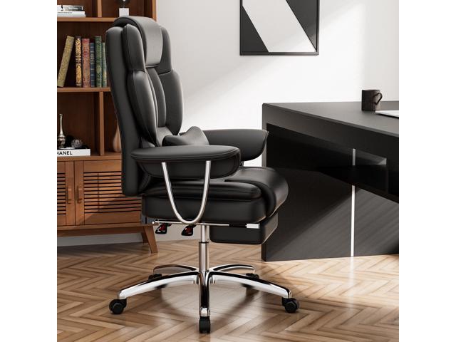 DEWAN Office Chair Big and Tall Executive with Footrest Leather Reclining High Back Black