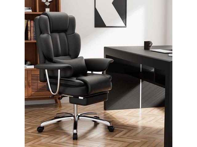 DEWAN Office Chair Big and Tall Executive with Footrest Leather Reclining High Back Black