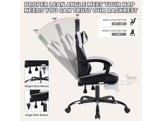 DEWAN Gaming Chair with Footrest High Back PVC Leather Ergonomic Office Chair with Headrest and Lumbar Support Racing Style Black White for Home or...