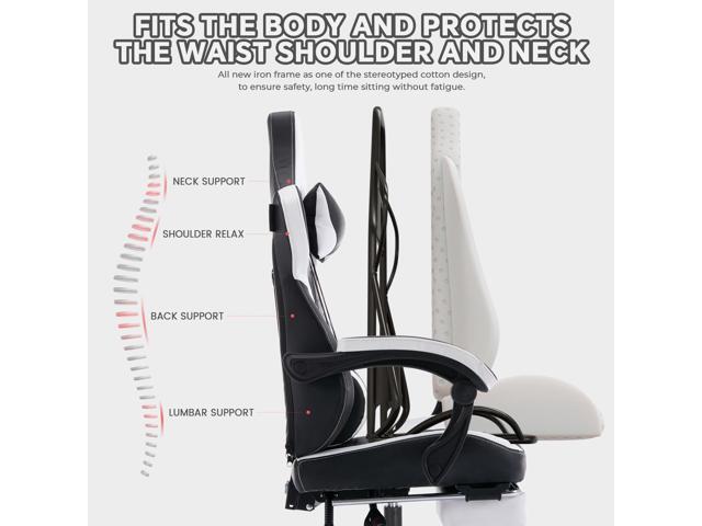 DEWAN Gaming Chair with Footrest High Back PVC Leather Ergonomic Office Chair with Headrest and Lumbar Support Racing Style Black White for Home or...