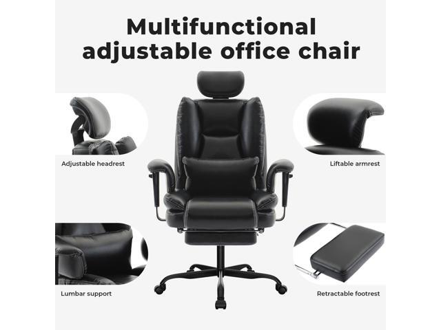 DEWAN Office Chair Ergonomic 200 kg PU Leather Computer Chair with Lumbar Support and High Backrest, Ergonomic Desk Chair with Adjustable Headrest,...