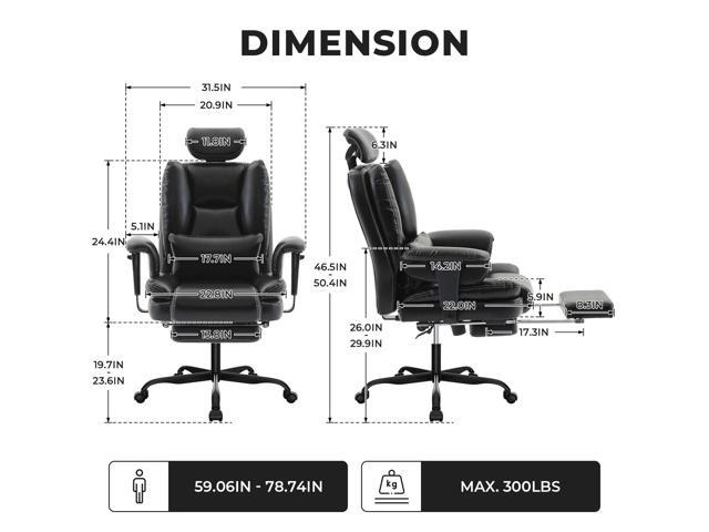 DEWAN Office Chair Ergonomic 200 kg PU Leather Computer Chair with Lumbar Support and High Backrest, Ergonomic Desk Chair with Adjustable Headrest,...