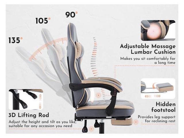 DEWAN Gaming Chair, Ergonomic Computer Chair with Footrest and Massage Lumbar Support, Height Adjustable Swivel Video Game Chair for Adults, 300lb...