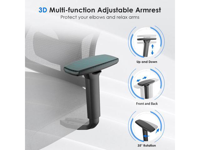 DEWAN Ergonomic Office Chair Mesh Desk Chair with Adjustable Lumbar Support and Headrest Comfy Computer Chair with 3D Armrest Reclining Swivel...