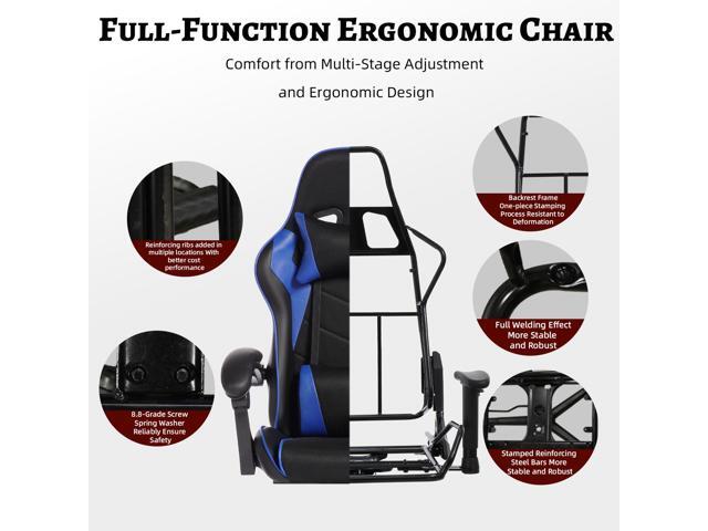 DEEPfurniture E-sports Gaming Chair Sports Car Racing Seat PU Leather Molded Foam Ergonomic Office Chair with Massage Function Single Pack by DEWAN