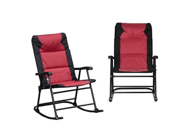 2 Piece Outdoor Patio Furniture Set with 2 Folding Padded Rocking Chairs, Bistro Style for Porch, Camping, Balcony, Red