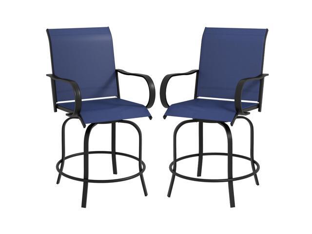 Outdoor Bar Stools with Armrests, Set of 2 360° Swivel Bar Height Patio Chairs with High-Density Mesh Fabric, Steel Frame Dining Chairs for...