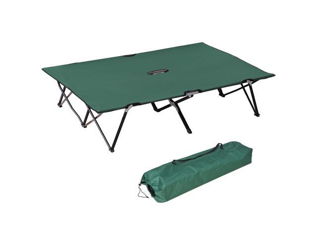 2 Person Folding Camping Cot for Adults, 50' Extra Wide Outdoor Portable Sleeping Cot with Carry Bag, Elevated Camping Bed, Beach Hiking, Green