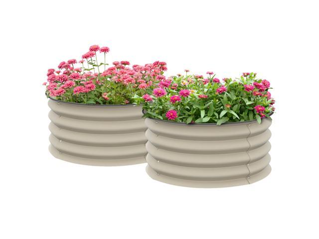 Galvanized Raised Garden Bed Set of 2, Planters for Outdoor Plants with Safety Edging, Easy-to-assemble Stock Tanks for Growing Flowers, Herbs and...