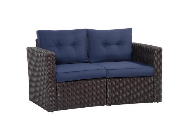 2 Piece Patio Wicker Corner Sofa Set, Outdoor PE Rattan Furniture, with Curved Armrests and Padded Cushions for Balcony, Garden, or Lawn, Lawn,...