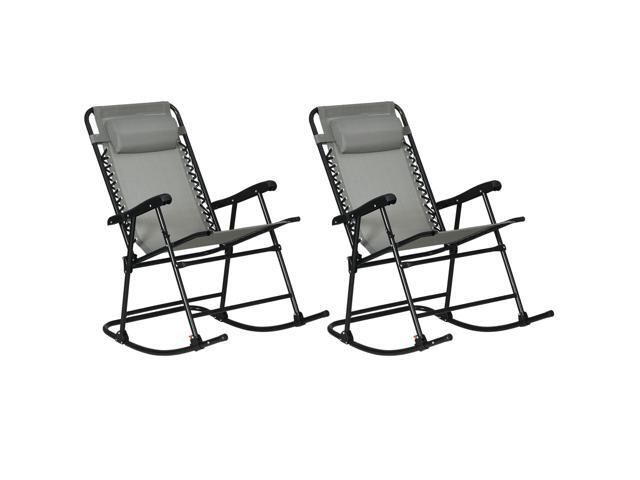 2 Piece Outdoor Rocking Chair Set, Patio Folding Lawn Rocker Set with Headrests for Yard, Patio, Deck, Backyard, Gray