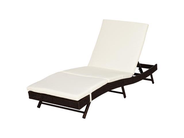 Patio Chaise Lounge, Pool Chair with 5 Position Adjustable Backrest & Cushion, Outdoor PE Rattan Wicker Sun Tanning Seat, 78.75' x 28' x 35', Coffee