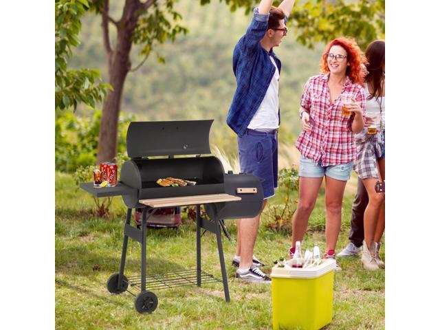 48' Steel Portable Backyard Charcoal BBQ Grill and Offset Smoker Combo with Wheels