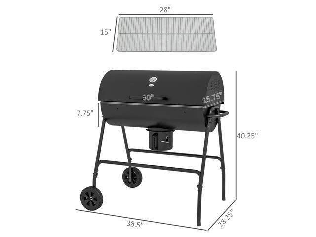 Barrel Charcoal BBQ Grill with 420 sq. in. Cooking Area, Outdoor Barbecue with Wheels, Ash Catcher and Built-in Thermometer for Patio Picnic,...
