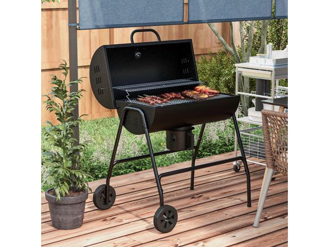 Barrel Charcoal BBQ Grill with 420 sq. in. Cooking Area, Outdoor Barbecue with Wheels, Ash Catcher and Built-in Thermometer for Patio Picnic,...