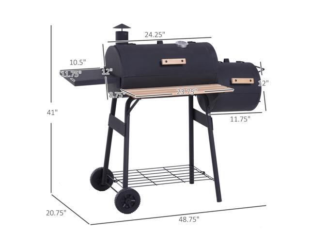 48' Steel Portable Backyard Charcoal BBQ Grill and Offset Smoker Combo with Wheels