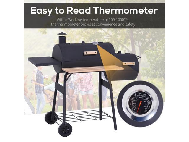 48' Steel Portable Backyard Charcoal BBQ Grill and Offset Smoker Combo with Wheels