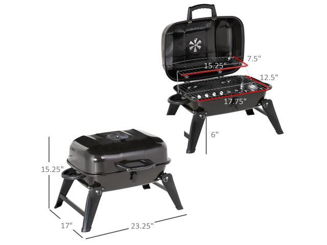 14' Portable Charcoal Grill, Tabletop Small BBQ Grill for Outdoor Cooking, Camping, Tailgating, Enamel Coated, Vent, Folding Legs, Black