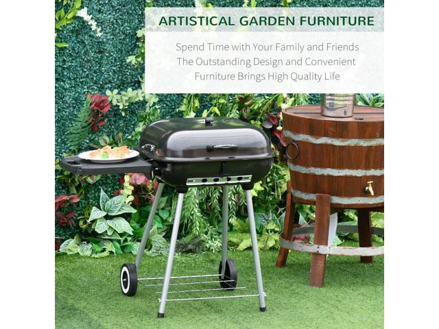 21' Portable Charcoal Grill with Wheels and Bottom Shelf, BBQ Smoker with Adjustable Vents on Lid for Picnic Camping Backyard Cooking, Black