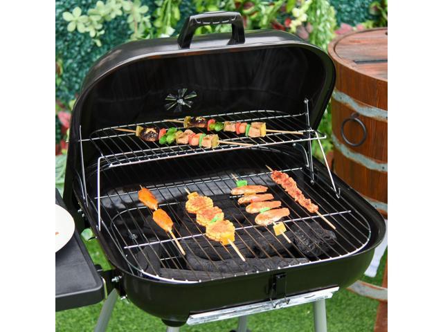 21' Portable Charcoal Grill with Wheels and Bottom Shelf, BBQ Smoker with Adjustable Vents on Lid for Picnic Camping Backyard Cooking, Black