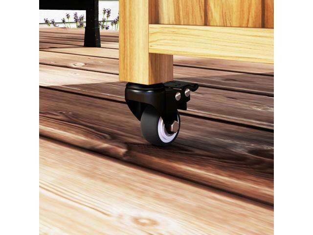 Outdoor Grill Cart w/ Wheels and Storage Cabinets, Solid Wood Outdoor Kitchen Island w/ Stainless Steel Top, Integrated Hole, Natural Wood