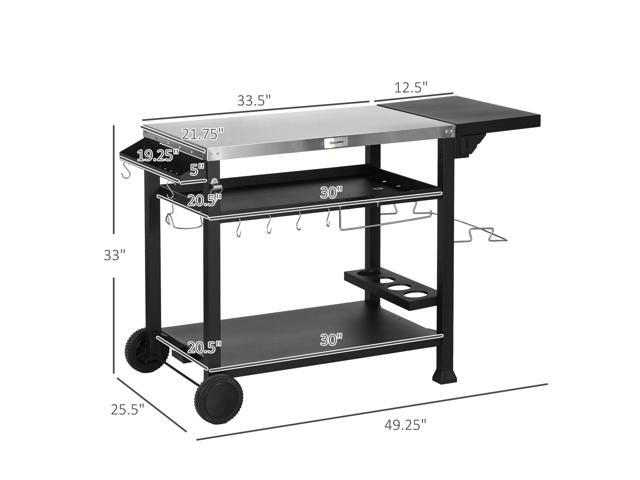 Outdoor Grill Cart with Foldable Side Table, 46' x 21.75' Multifunctional Stainless Steel Pizza Oven Stand with Three-Shelf, Movable Food Prep...