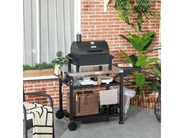 Outdoor Grill Cart with Foldable Side Table, 46' x 21.75' Multifunctional Stainless Steel Pizza Oven Stand with Three-Shelf, Movable Food Prep...