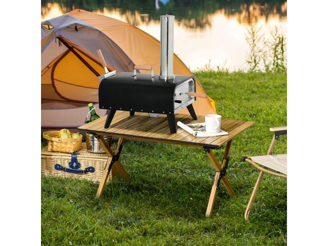 Outdoor Pizza Oven with 12' Rotating Stone, Peel and Cover, Portable Pellet Wood Fired Pizza Maker with Foldable Legs, Stainless Steel Pizza Grill...