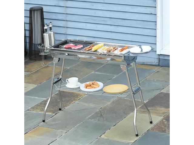 Charcoal Grill, Stainless Steel Portable Folding BBQ, Outdoor Hibachi for Backyard Cooking, Camping, Picnic, Party, Tailgating and Travel with Pan,...