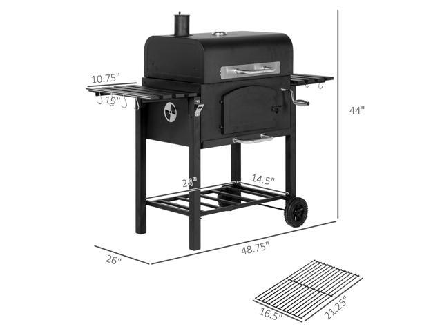 Charcoal Grill, BBQ with Adjustable Height, Portable Barbecue with Folding Shelves, Thermometer, Bottle Opener & Wheels for Outdoor Camping,...