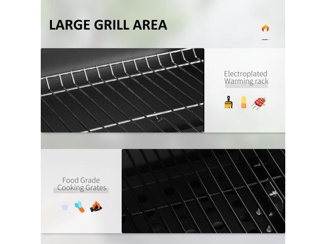 Charcoal BBQ Grill, Outdoor Portable Cooker for Camping or Backyard Picnic with Side Table, Bottom Storage Shelf, Wheels and Handle, Black