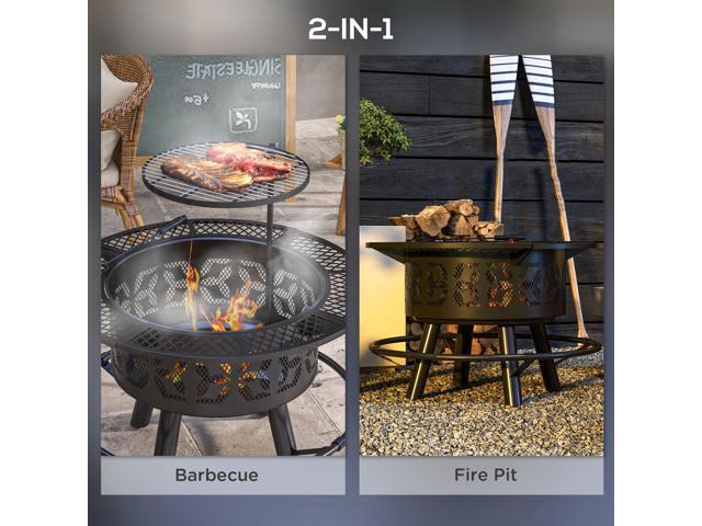 2-in-1 Fire Pit, BBQ Grill, 33' Portable Wood Burning Firepit with Adjustable Cooking Grate, Pan and Poker, Camping Bonfire Stove for Backyard,...