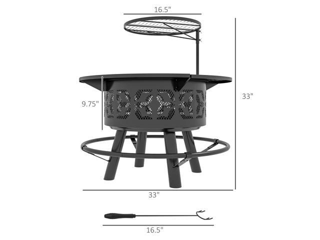 2-in-1 Fire Pit, BBQ Grill, 33' Portable Wood Burning Firepit with Adjustable Cooking Grate, Pan and Poker, Camping Bonfire Stove for Backyard,...