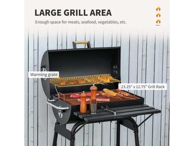 30' Portable Barrel Charcoal BBQ Grill, Steel Outdoor Barbecue Smoker with Storage Shelf, Wheels for Garden Camping Picnic, Black