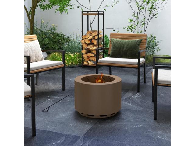Smokeless Fire Pit, 19' Portable Wood Burning Firepit with Poker, Low Smoke Camping Bonfire Stove for Backyard Patio Picnic, Stainless Steel, Bronze