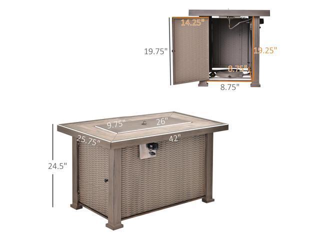 42' Propane Fire Pit Table, 50,000 BTU Wicker-effect Auto-Ignition Gas Fireplace Fire Pits with Ceramic Tabletop, Steel Base, Lid, Lava Rocks and...