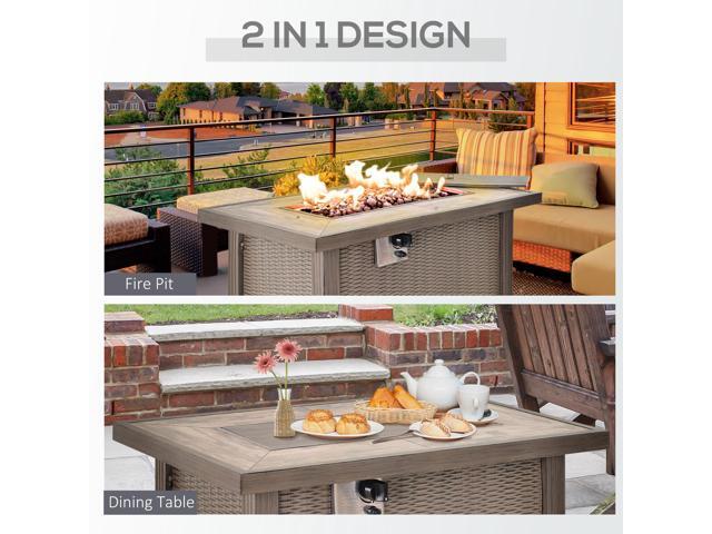 42' Propane Fire Pit Table, 50,000 BTU Wicker-effect Auto-Ignition Gas Fireplace Fire Pits with Ceramic Tabletop, Steel Base, Lid, Lava Rocks and...
