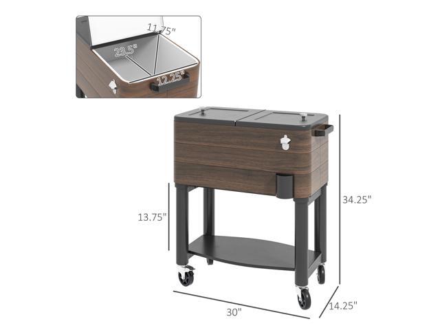 Outdoor Cooler Cart, Rolling Beverage Ice Chest, Rugged Steel Patio Cooler with Locking Wheels, 60 Quart Capacity for Poolside BBQs, Brown