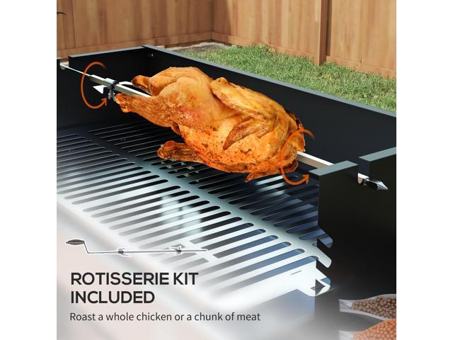 BBQ Rotisserie Grill Roaster, Charcoal Split Roaster for Chicken or Turkey with 3-Level Grill Grate, Foldable Storage Shelves, and Wind Deflector,...