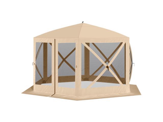 12' x 12' Hexagon Screen House, Pop Up Tent Portable Gazebo Canopy Shelter with Mesh Netting Walls, Carry Bag and Shaded Interior, Beige