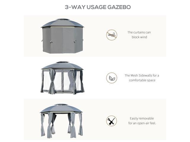 12' x 12' Round Outdoor Gazebo, Patio Dome Gazebo Canopy Shelter with Double Roof, Netting Sidewalls and Curtains, Zippered Doors, Strong Steel...