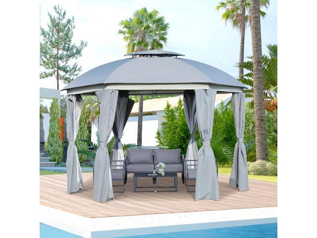 12' x 12' Round Outdoor Gazebo, Patio Dome Gazebo Canopy Shelter with Double Roof, Netting Sidewalls and Curtains, Zippered Doors, Strong Steel...